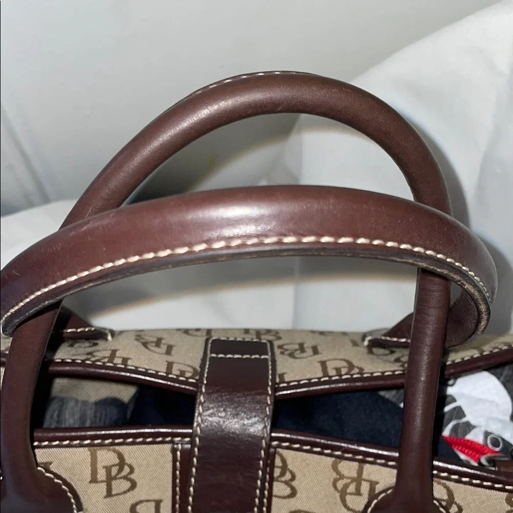 Dooney & Bourke Brown Satchel with Structured Shape and Monogram Pattern - Picture 4 of 13